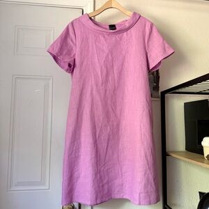 Le Muse lavender lilac linen cotton boat neck bow short sleeve mini dress